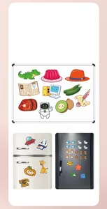 Cartoon magic stickers applied to refrigerator and door surfaces showing waterproof durability