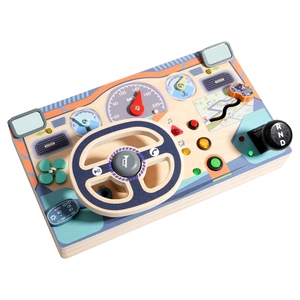 Wooden Montessori steering wheel busy board toy for toddler early driving simulation