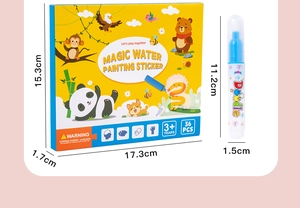 Detailed dimensions of reusable water magic sticker book with water pen for kids