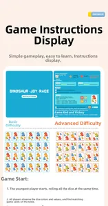 Detailed view of 24 dinosaur game cards, 20 tokens and dice for kids educational tabletop game
