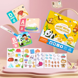 36-piece magic water drawing and sticker book set for kids featuring reusable cartoon cards