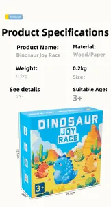 Detailed specifications of dinosaur educational board game with wooden and paper components