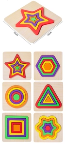 Macro view of wooden Montessori nesting puzzles with geometric shapes and dimensions