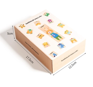 Vue détaillée de la boîte de puzzle en bois avec dimensions 17,5cm x 12,5cm x 5cm
