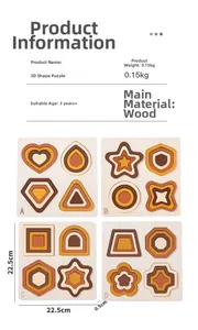 Detailed view of wooden geometric puzzle dimensions 22.5x22.5cm for early learning