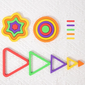 Colorful geometric wooden stacking puzzles for Montessori early education and cognitive learning