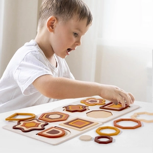 Wooden geometric shape nesting puzzle for toddler early learning and logic training