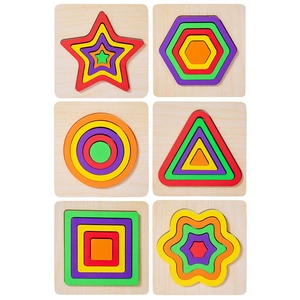Educational montessori wooden nested geometric puzzles for toddlers with vibrant colors