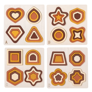 Educational wooden geometric shape puzzles for toddlers with nested stacking design