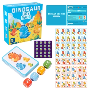 Dinosaur Joy Race educational board game set with cards, dice, and tokens for kids
