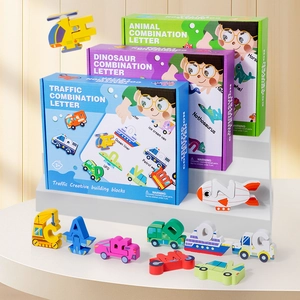 3D wooden alphabet transforming robot blocks for kids featuring vehicle and animal shapes