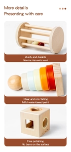 Detail of colorful wooden baby toys with smooth polished finish and natural wood grain texture