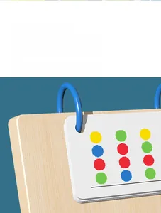 Macro detail of educational wooden puzzle toy with color logic cards and safe smooth edges