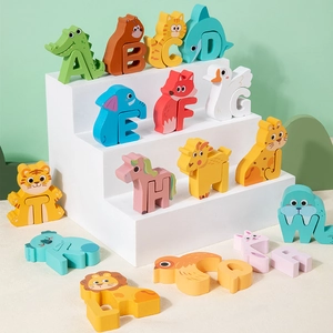 3D wooden alphabet animal puzzle blocks for toddler educational learning and play
