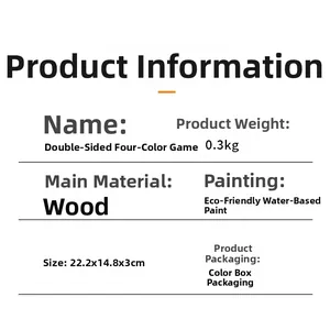 Detailed specifications for wooden four-color logic game showing size and eco-paint info