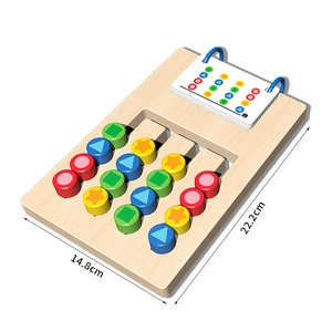 Detail view of wooden puzzle toy dimensions showing 22.2cm height and 14.8cm width
