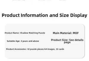 Detailed specifications for shadow matching puzzle board game made of durable wood