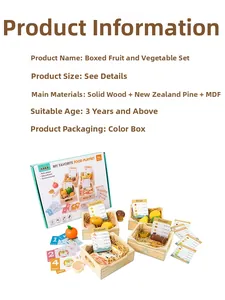 Set de fruits et légumes en bois avec cagettes et étiquettes pour enfants