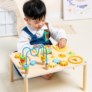 Tavolo delle Attività Busy in Legno Multifunzionale per Bambini Giocattolo Educativo Montessori con Labirinto di Perline Orologio Ingranaggi