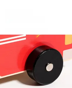 Close-up of smooth, polished wooden fire truck wheel with refined texture and finish