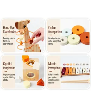 Educational wooden instrument set with xylophone, bead maze and shape sorting blocks