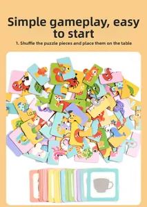 Close-up of animal shadow matching puzzle pieces and rounded cognitive flashcards