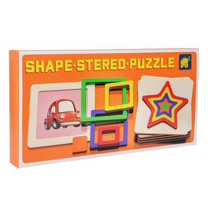 Colorful wooden Montessori 3D geometric shape stereo puzzle with car pattern