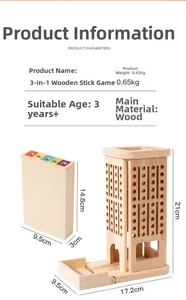 Detailed dimensions and parameters of the 3-in-1 wooden stick puzzle educational board game