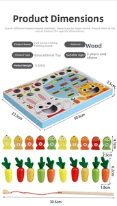 Tableau détaillé des tailles pour le jeu de pêche et de récolte de carottes en bois