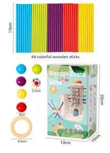 Detail showing 40 colorful wooden sticks and circular rings for early education game