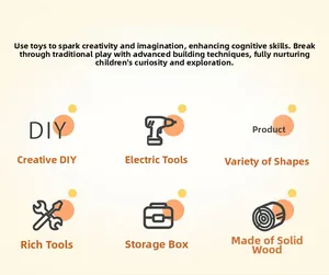 Detail of wooden tool truck toy set features electric tools and DIY creative assembly parts