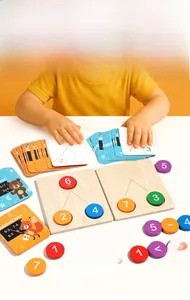 Detailed view of children wooden math learning blocks and colorful arithmetic number tiles
