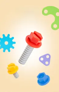 Macro view of smooth colorful nut and bolt assembly parts for creative wooden toy vehicle