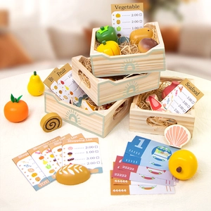 Set de jeu éducatif en bois avec fruits, légumes et billets de banque pour enfants