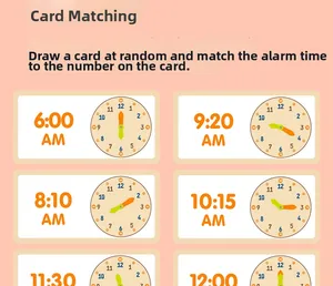 Educational time matching cards with colorful clock faces for kids learning
