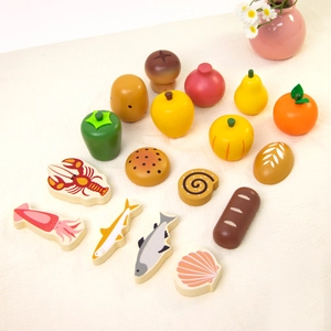 Ensemble éducatif de fruits et fruits de mer en bois pour jeux de rôle et éveil d'enfants
