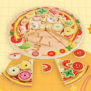 Wooden Pizza Simulation Toy Kids Kitchen Cooking Role Play Montessori Educational Slicing Food Vegetable Toy Toddlers Play Toy