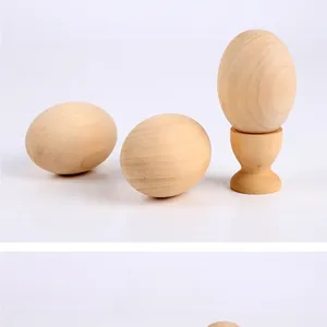 Realistic wooden eggs set with smooth texture and base for DIY painting and kids play