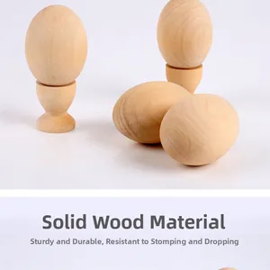 Macro detail of solid wood eggs and egg holders showing natural grain and smooth texture