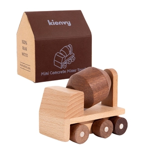 Handcrafted solid wood cement mixer toy for kids with natural wood grain and kienvy packaging