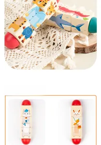 Detail of wooden rotating puzzle blocks with cute cartoon animals for toddler fine motor skills