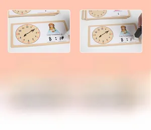 Reusable educational cards for learning time with clock dials and dry-erase markers