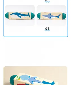 Detailed view of 3-tier spinning wooden animal puzzle for toddler fine motor skill training