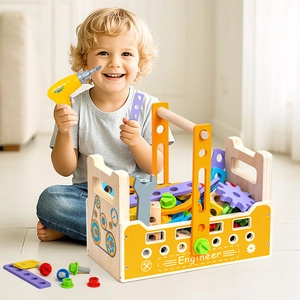 Educational wooden construction tool toy set with nuts and bolts for toddler early learning