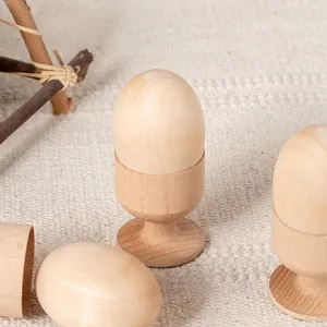 Realistic Wooden Simulation Eggs For Kids DIY Painting Graffti Educational Toys Solid Maple Wood Crafts For Easter Party Home Decor