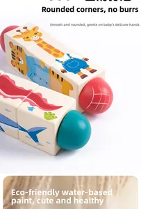 Macro shot of smooth burr-free wooden animal blocks with vibrant giraffe and tiger prints