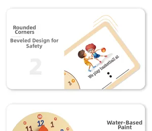 Detail of wooden educational clock with rounded edges and eco-friendly water paint