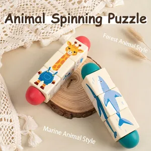 Wooden Rotating Puzzle Blocks For Toddlers Montessori Educational Animal Sea Creature Hand Grip Fine Motor Skill Training Toy