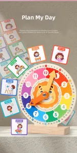 Lion wooden teaching clock for kids with daily routine schedule time cards