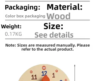Detail of wooden educational clock toy showing polished finish and colorful numbering